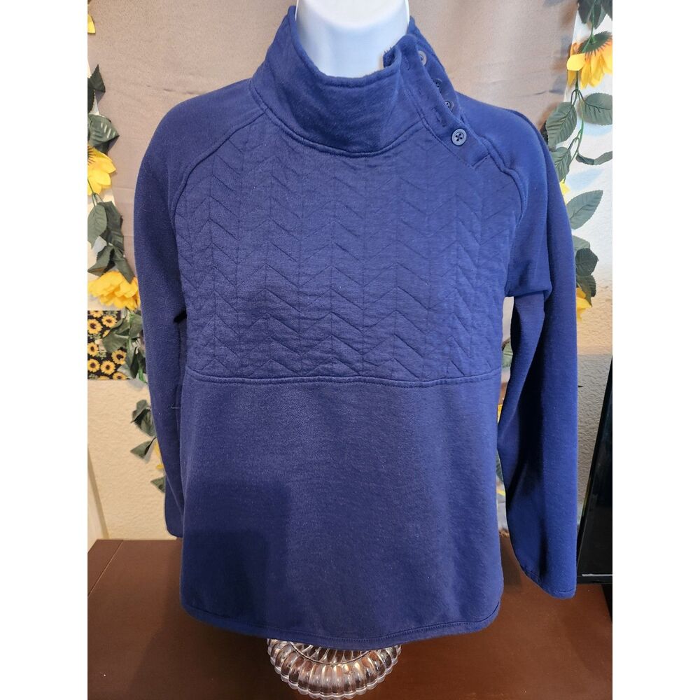 St. John's Bay Classic Sweatshirt Women's Size M Blue Quilted Chevron Mock Neck